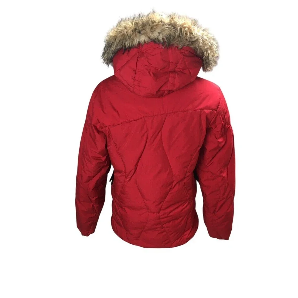Mountain Hard Wear Winter Down Coat Women's Size Small Red Hooded Faux Fur
